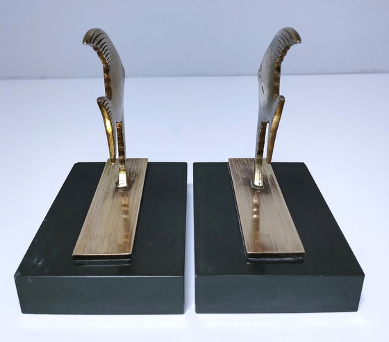 Image 1 of Pair of Bookends Fish Bronze Marble Black Design