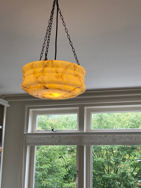 Image 1 of Vintage Art Deco Marbled Glass Pendant Lamp