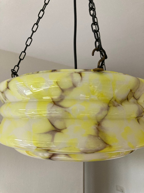 Image 1 of Vintage Art Deco Marbled Glass Pendant Lamp