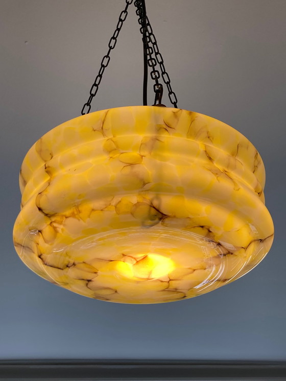 Image 1 of Vintage Art Deco Marbled Glass Pendant Lamp