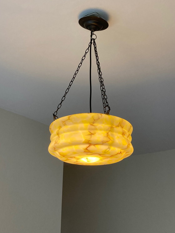 Image 1 of Vintage Art Deco Marbled Glass Pendant Lamp