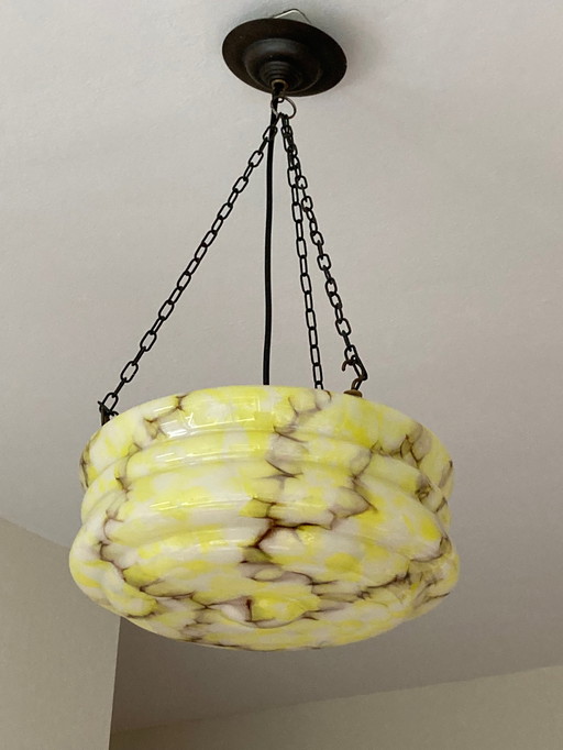 Vintage Art Deco Marbled Glass Pendant Lamp