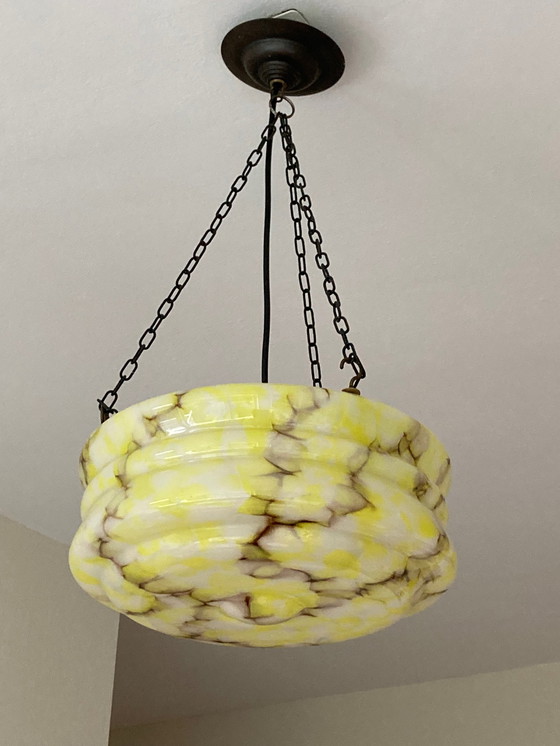 Image 1 of Vintage Art Deco Marbled Glass Pendant Lamp