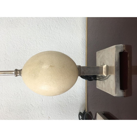 Image 1 of Pair of vintage lamps Ostrich egg mounted with metal base, 1970