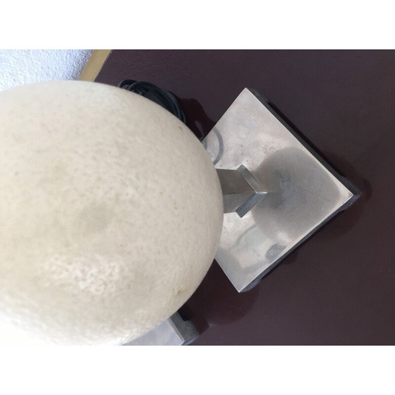 Image 1 of Pair of vintage lamps Ostrich egg mounted with metal base, 1970