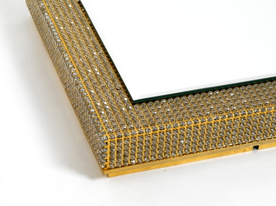 Image 1 of Square 1960s brass wall backlit mirror, frame with glass beads by Palwa