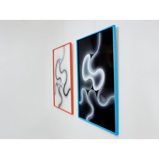 Image 1 of Pair of vintage paintings in plexiglass and wood for Les Simonnet, 1996