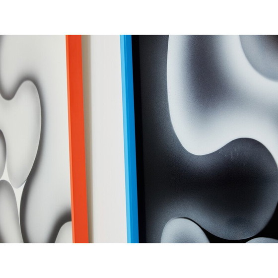 Image 1 of Pair of vintage paintings in plexiglass and wood for Les Simonnet, 1996