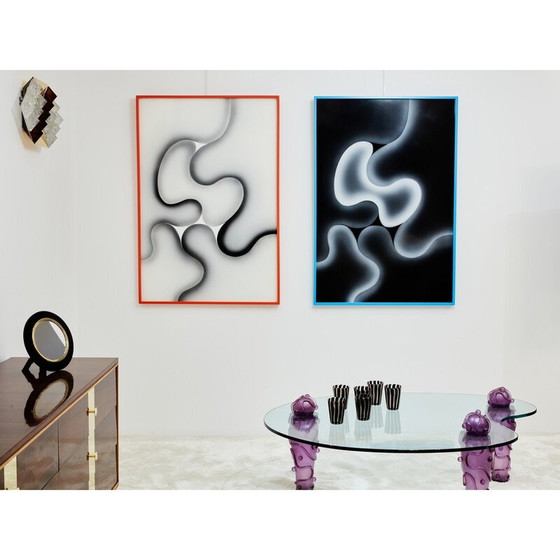 Image 1 of Pair of vintage paintings in plexiglass and wood for Les Simonnet, 1996