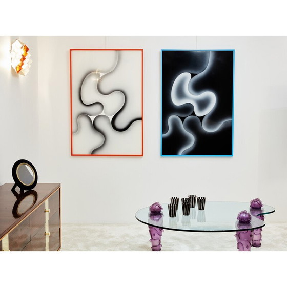 Image 1 of Pair of vintage paintings in plexiglass and wood for Les Simonnet, 1996