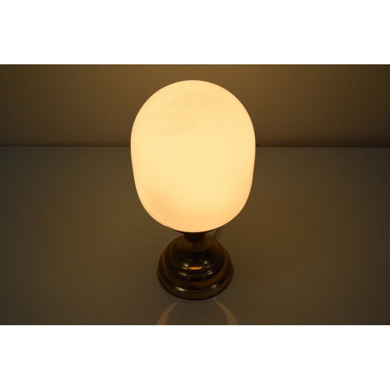 Image 1 of Lampada da tavolo vintage in vetro opalino e ottone, Cecoslovacchia, anni '70