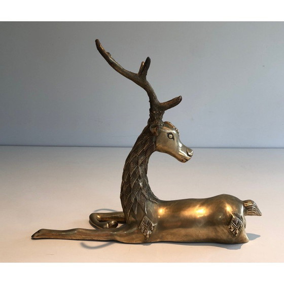 Image 1 of Vintage sculpture "Reclining deer" in brass, France 1970