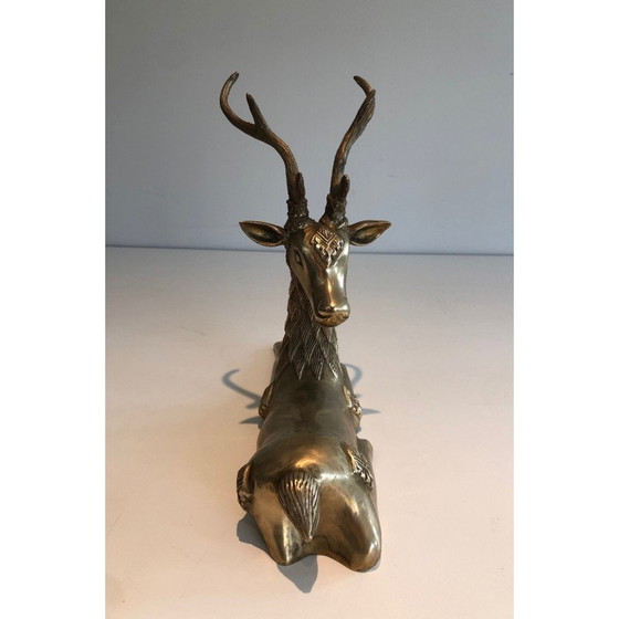 Image 1 of Vintage sculpture "Reclining deer" in brass, France 1970