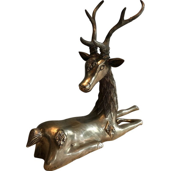 Image 1 of Vintage sculpture "Reclining deer" in brass, France 1970
