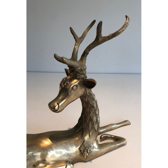 Image 1 of Vintage sculpture "Reclining deer" in brass, France 1970