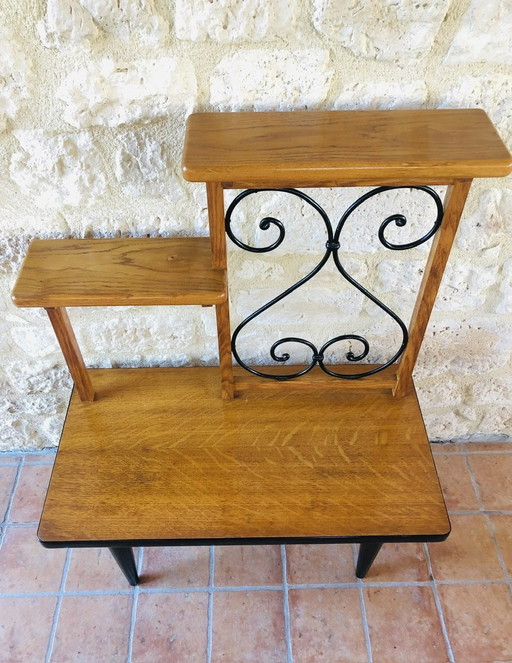 Mid-Century Oak And Formica Plant Stand, 1960S