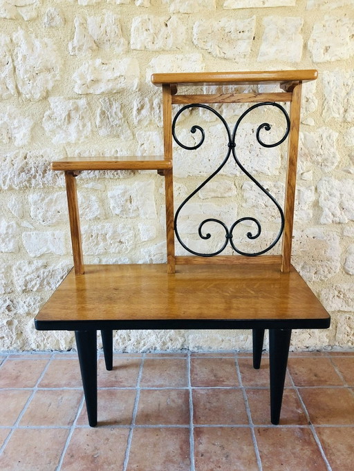 Mid-Century Oak And Formica Plant Stand, 1960S