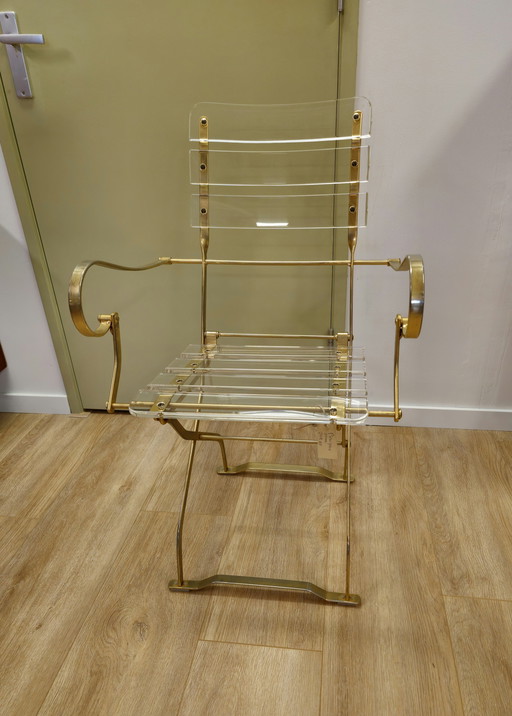Chaise Vintage en Plexiglas Fauteuil Acrylique Or Verre