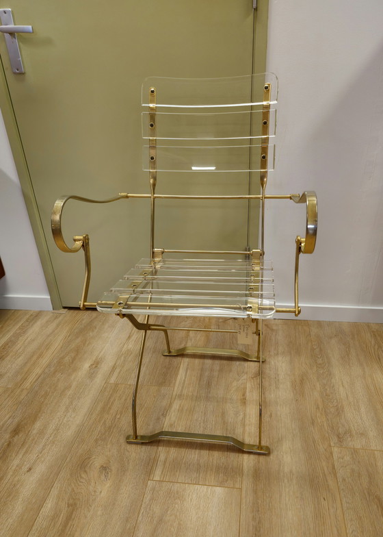 Image 1 of Chaise Vintage en Plexiglas Fauteuil Acrylique Or Verre