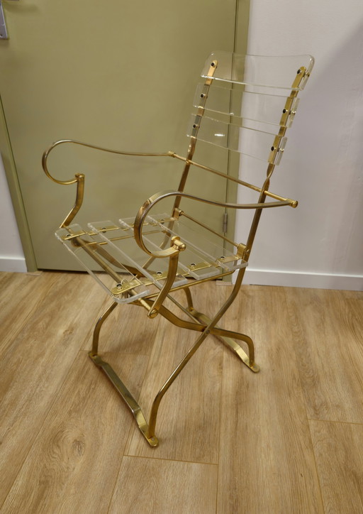 Chaise Vintage en Plexiglas Fauteuil Acrylique Or Verre