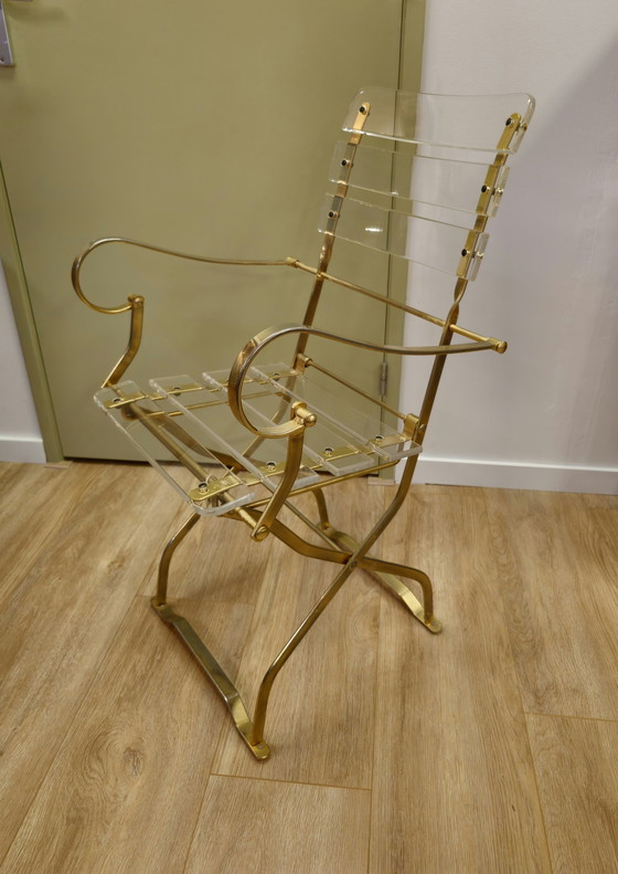 Image 1 of Chaise Vintage en Plexiglas Fauteuil Acrylique Or Verre