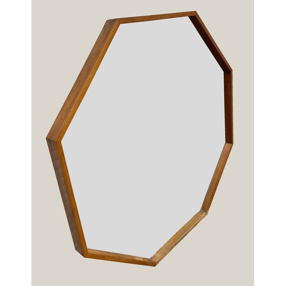 Image 1 of Specchio ottagonale vintage in legno di alberi da frutto, Danimarca 1970