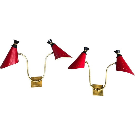 Image 1 of Pair of vintage brass sconces, 1950