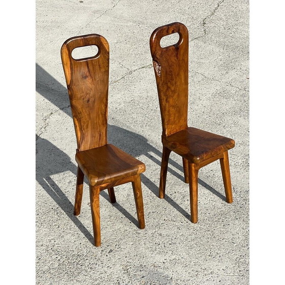 Image 1 of Set of 6 vintage chairs in solid olive wood for La Maison Skela, France 1960