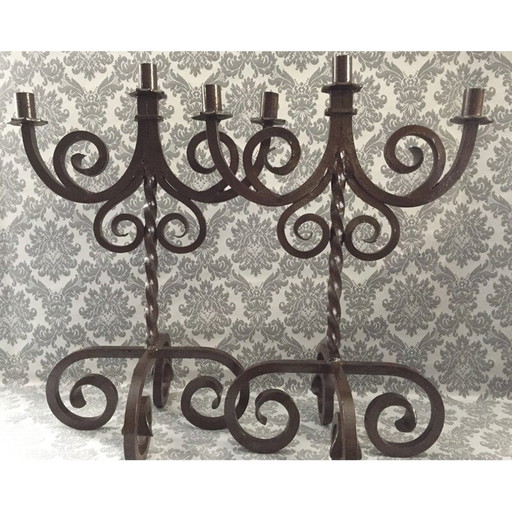 Pair of vintage wrought iron candle holders