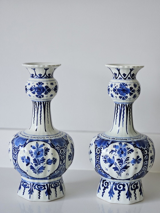 Image 1 of 2x De Porceleyne Fles Delft button vases