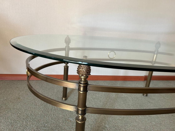 Image 1 of Oval Glass Vintage Coffee Table With Brass Frame