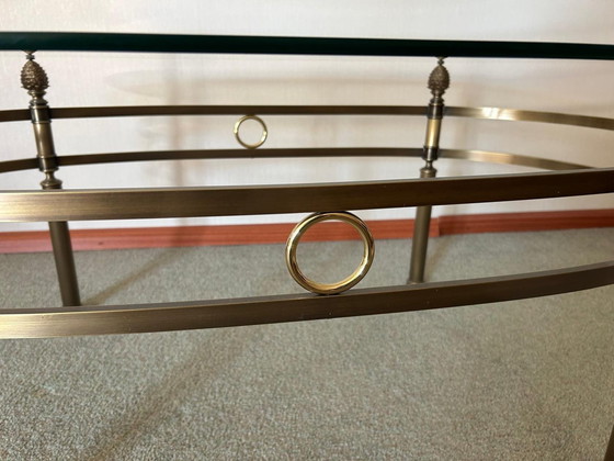 Image 1 of Oval Glass Vintage Coffee Table With Brass Frame