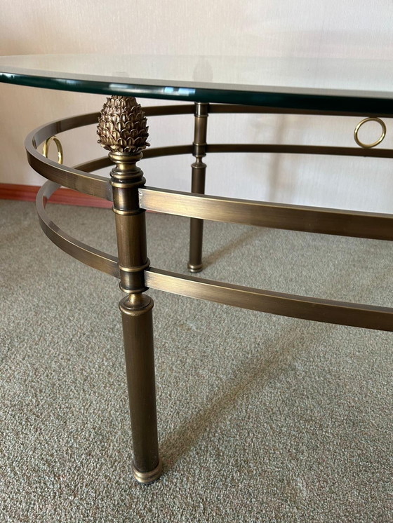 Image 1 of Oval Glass Vintage Coffee Table With Brass Frame