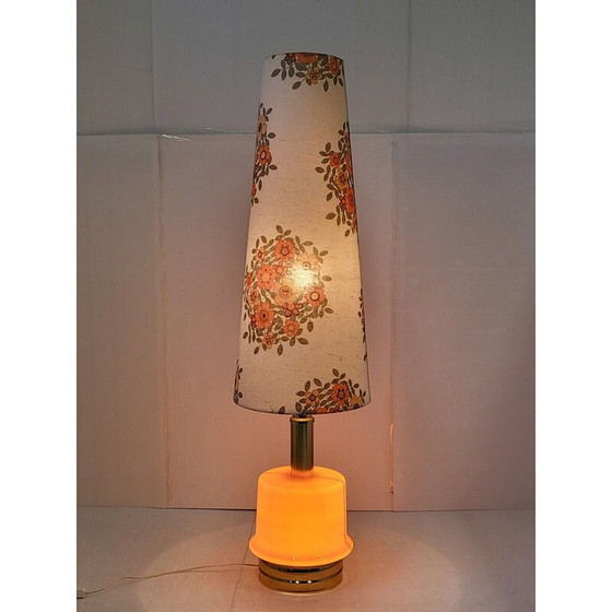 Image 1 of Vintage space age floor lamp in opaline glass and gilded brass, 1970