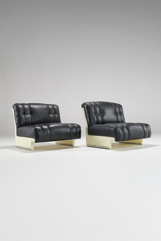 Image 1 of Pair Of Space Age Leather Chairs, Italy, 1970S