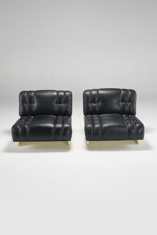 Pair Of Space Age Leather Chairs, Italy, 1970S