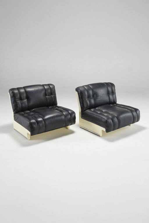 Pair Of Space Age Leather Chairs, Italy, 1970S