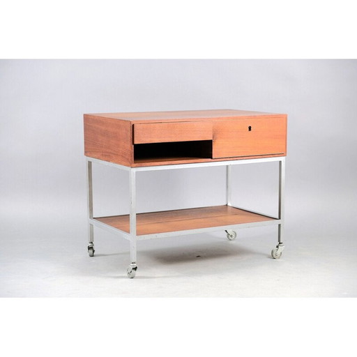 Vintage iron and wood serving cart by Herbert Hirche for Christian Holzäpfel, 1960