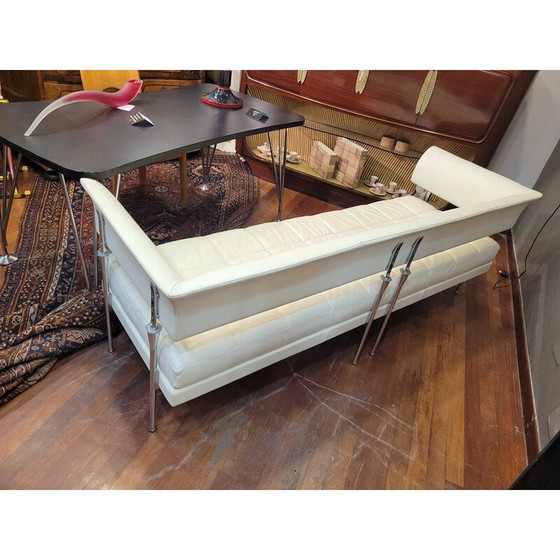 Image 1 of Vintage Hydra Castor 3-seater sofa in chrome steel and white leather by Luca Scacchetti for Casa Poltrona Frau