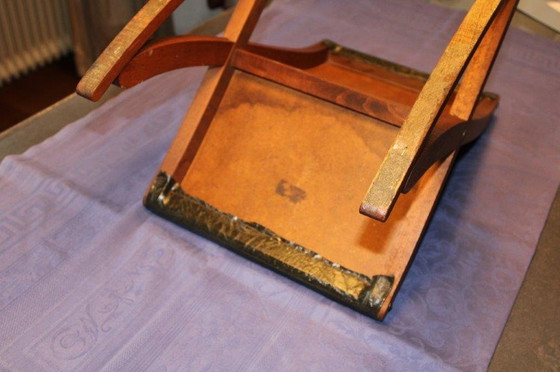 Image 1 of Vintage Footstool - Swing Footstool - 1950s/1960s With Wood And Dark Green Skai