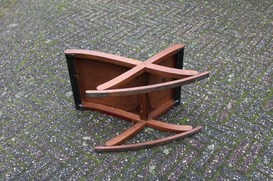Image 1 of Vintage Footstool - Swing Footstool - 1950s/1960s With Wood And Dark Green Skai