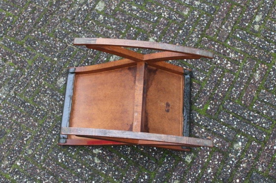 Image 1 of Vintage Footstool - Swing Footstool - 1950s/1960s With Wood And Dark Green Skai