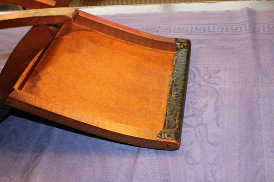 Image 1 of Vintage Footstool - Swing Footstool - 1950s/1960s With Wood And Dark Green Skai