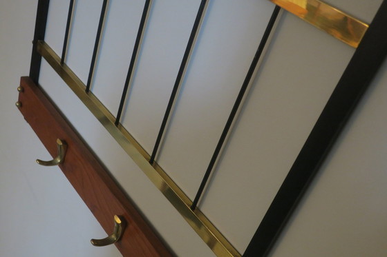 Image 1 of Mid Century Coat And Hat Rack In Brass And Teak, 1960S