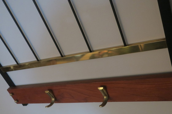 Image 1 of Mid Century Coat And Hat Rack In Brass And Teak, 1960S