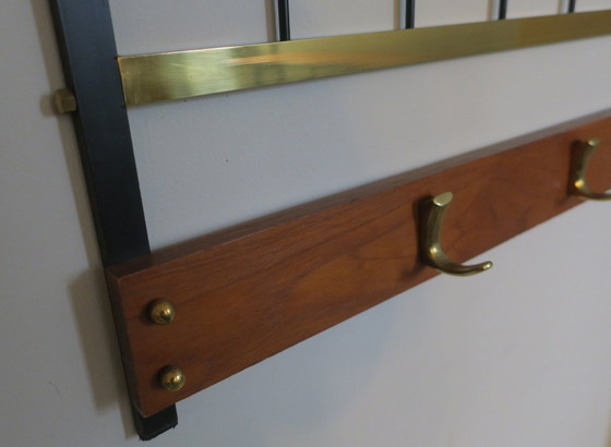 Image 1 of Mid Century Coat And Hat Rack In Brass And Teak, 1960S