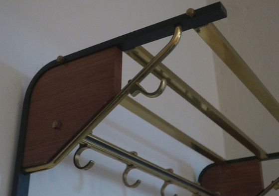 Image 1 of Mid Century Coat And Hat Rack In Brass And Teak, 1960S