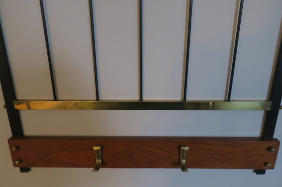 Image 1 of Mid Century Coat And Hat Rack In Brass And Teak, 1960S