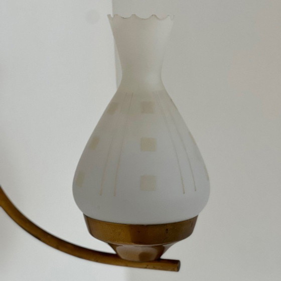 Image 1 of Pair of Swedish vintage opaline glass and brass wall lamps, 1960s
