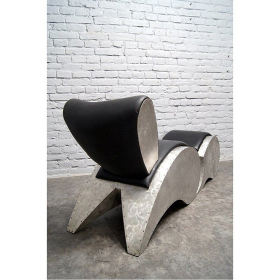 Image 1 of Poltrona e pouf vintage in alluminio e vinile, anni '70